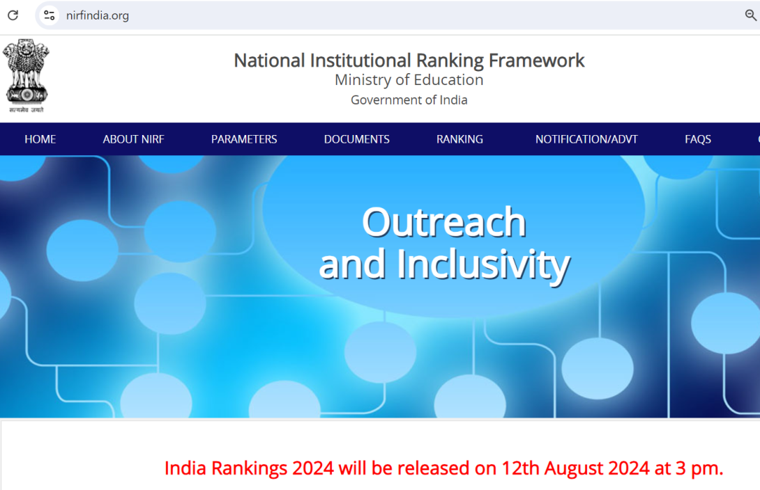 NIRF Rankings 2024 India Rankings to be released on 12th August 2024